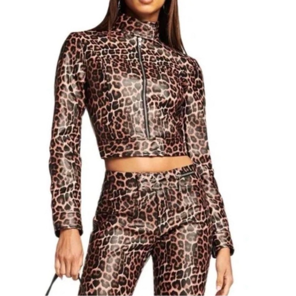 I AM GIA Black And brown  Leopard Moto‎ Reika Jacket Sz XS